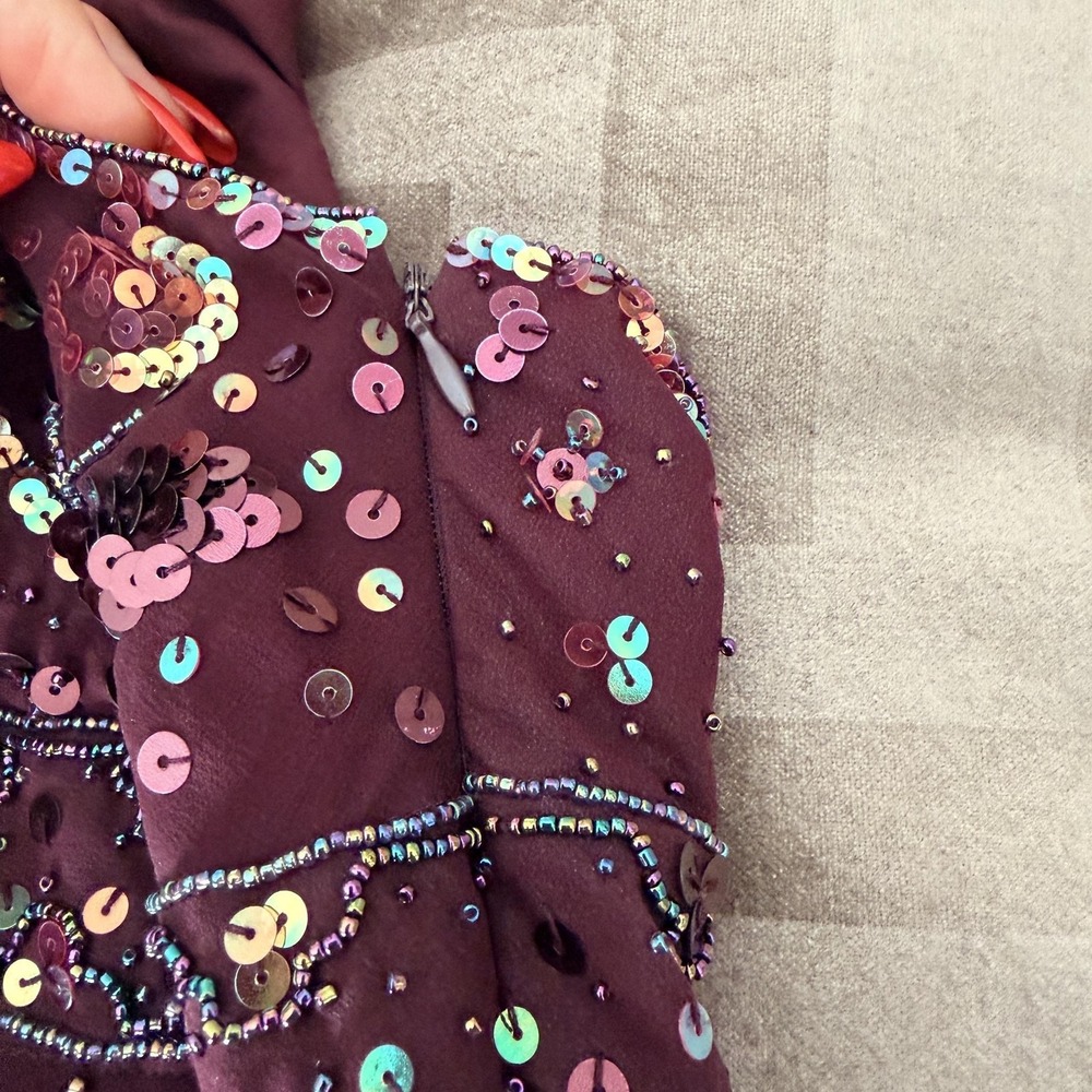 VTG Y2K Bebe Sequin Butterfly Tank Top S Purple Halter Chiffon Party Cami Beaded - Picture 7 of 12
